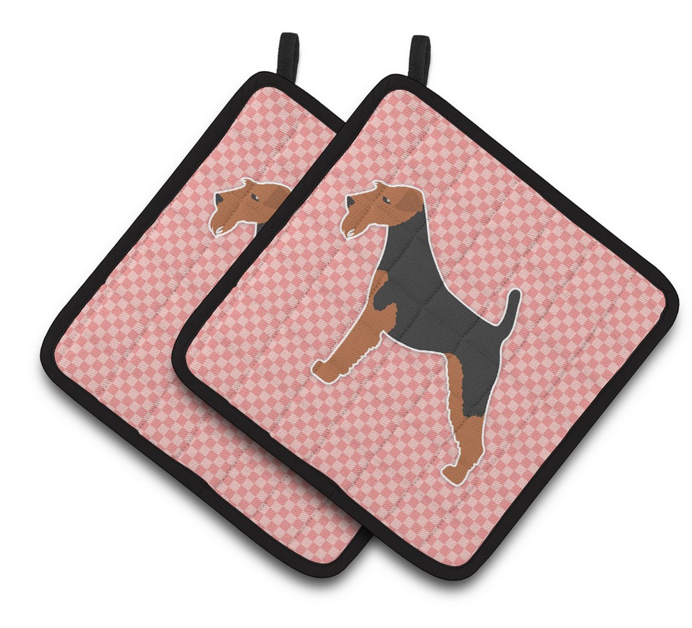 Picture of Carolines Treasures BB3585PTHD Welsh Terrier Checkerboard Pink Pair of Pot Holders