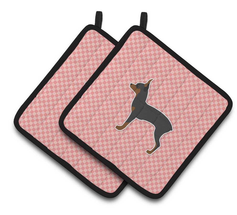 Picture of Carolines Treasures BB3587PTHD Toy Fox Terrier Checkerboard Pink Pair of Pot Holders