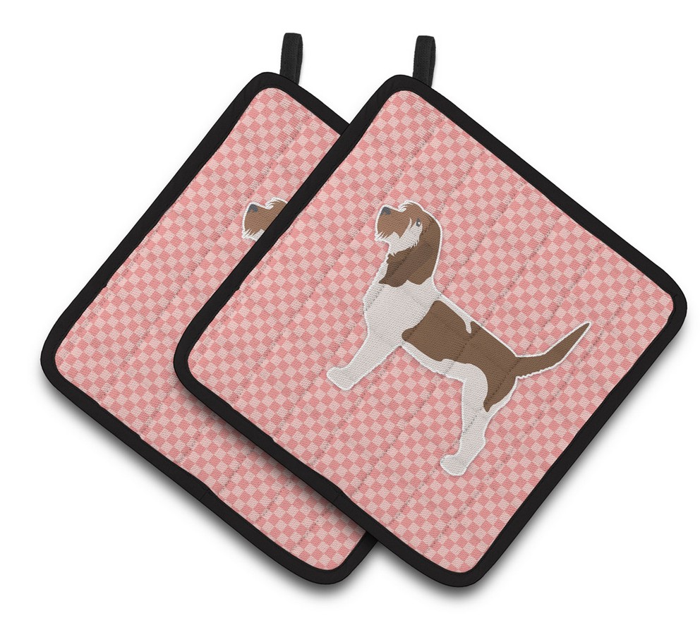 Picture of Carolines Treasures BB3590PTHD Grand Basset Griffon Vendeen Checkerboard Pink Pair of Pot Holders