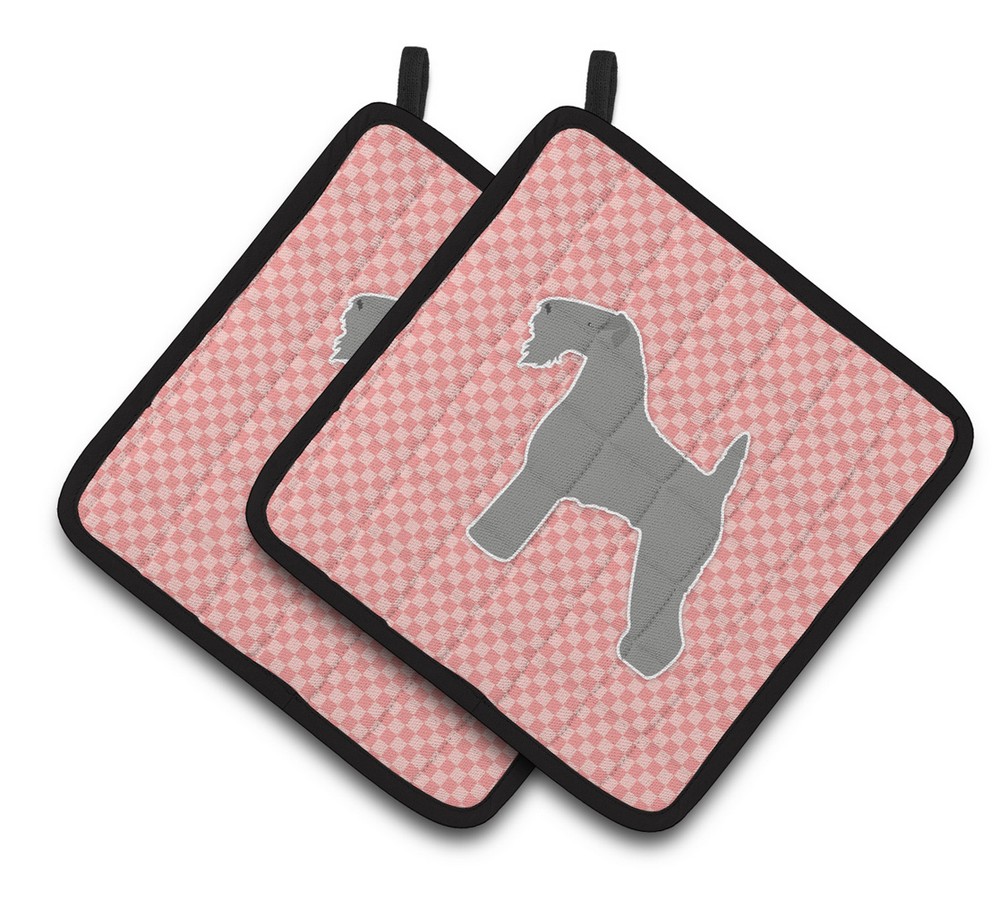 Picture of Carolines Treasures BB3592PTHD Kerry Blue Terrier Checkerboard Pink Pair of Pot Holders