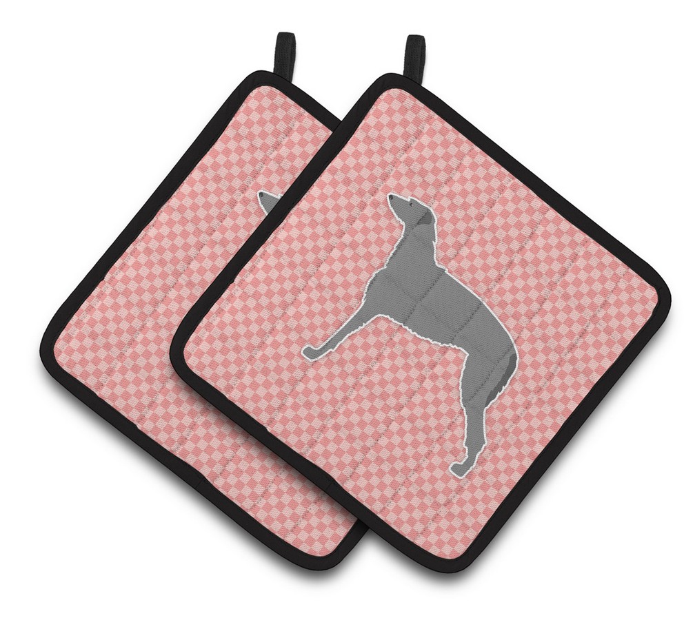 Picture of Carolines Treasures BB3596PTHD Scottish Deerhound Checkerboard Pink Pair of Pot Holders