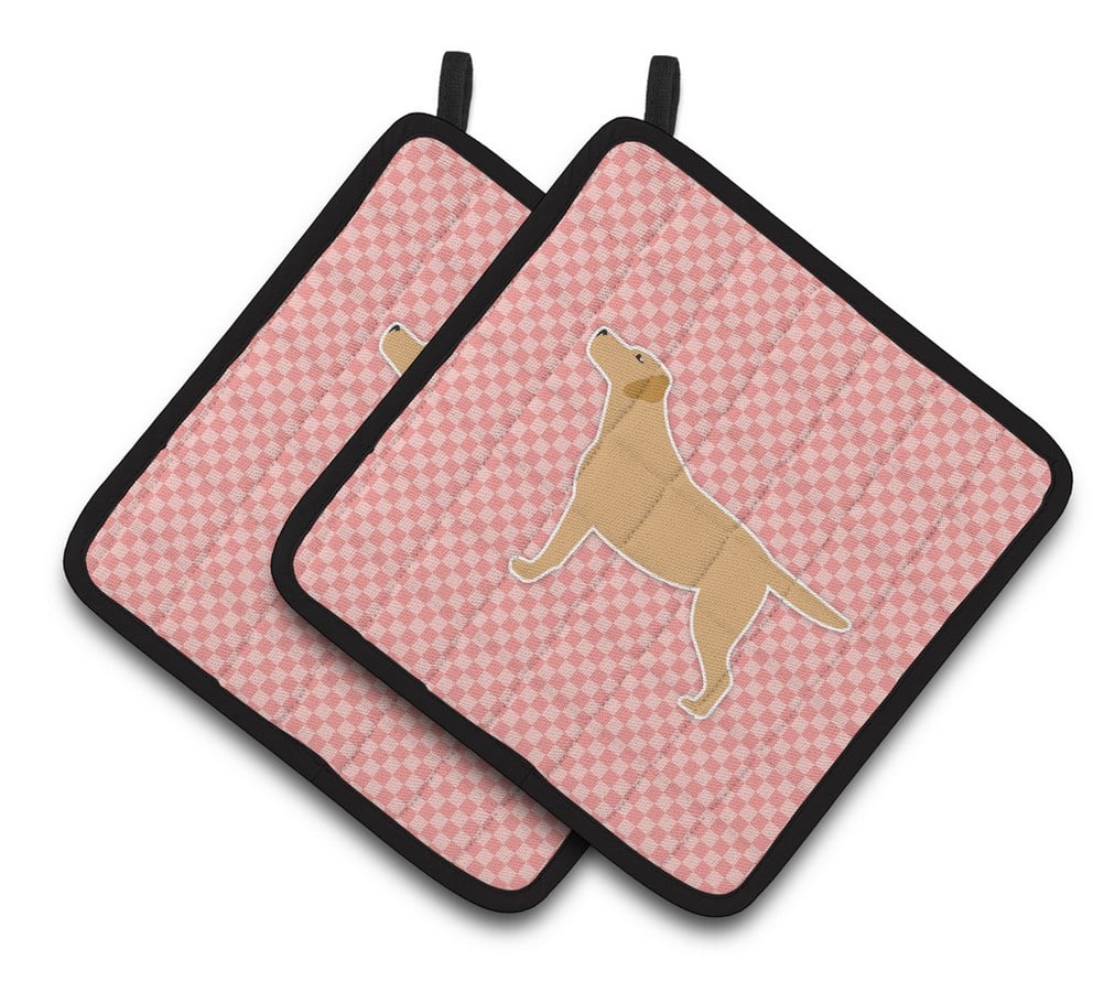 Picture of Carolines Treasures BB3597PTHD Yellow Labrador Retriever Checkerboard Pink Pair of Pot Holders