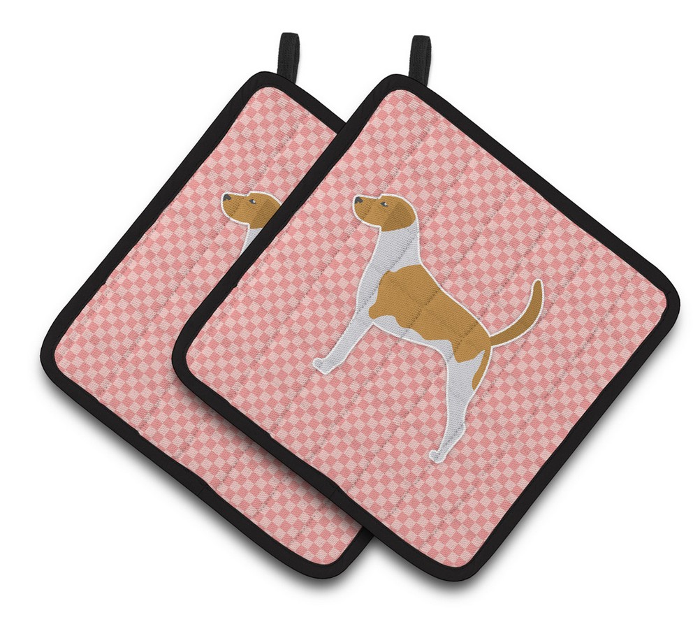 Picture of Carolines Treasures BB3598PTHD American Foxhound Checkerboard Pink Pair of Pot Holders