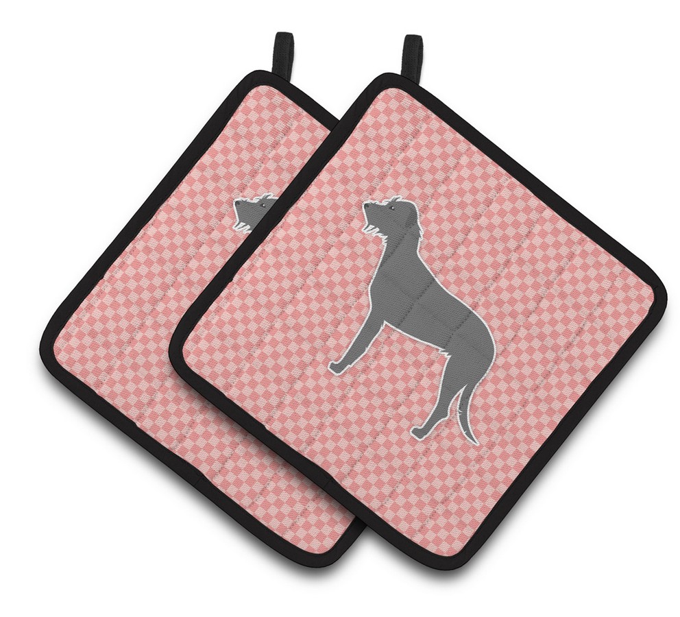 Picture of Carolines Treasures BB3603PTHD Irish Wolfhound Checkerboard Pink Pair of Pot Holders