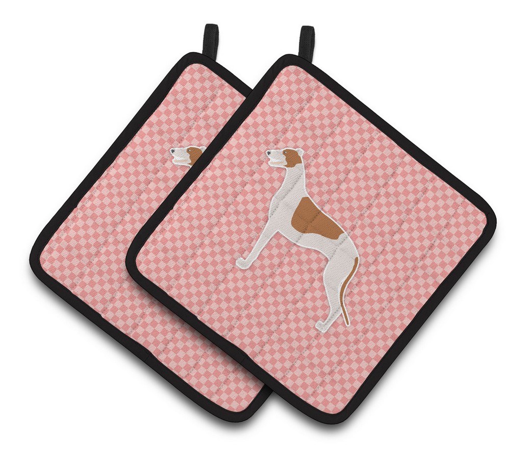 Picture of Carolines Treasures BB3605PTHD Greyhound Checkerboard Pink Pair of Pot Holders