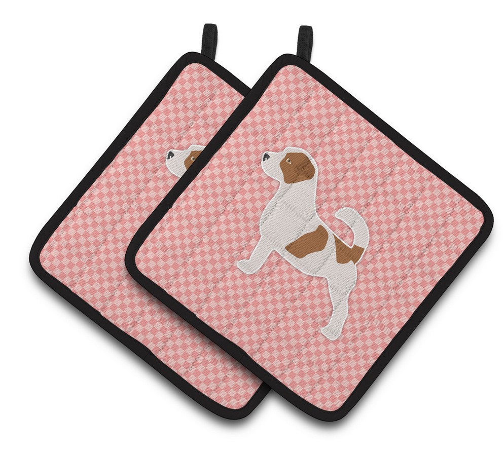 Picture of Carolines Treasures BB3607PTHD Jack Russell Terrier Checkerboard Pink Pair of Pot Holders