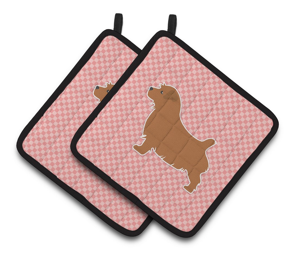Picture of Carolines Treasures BB3609PTHD Norfolk Terrier Checkerboard Pink Pair of Pot Holders