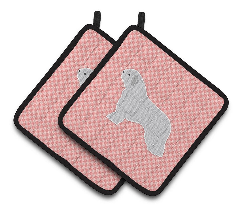 Picture of Carolines Treasures BB3615PTHD Spanish Water Dog Checkerboard Pink Pair of Pot Holders