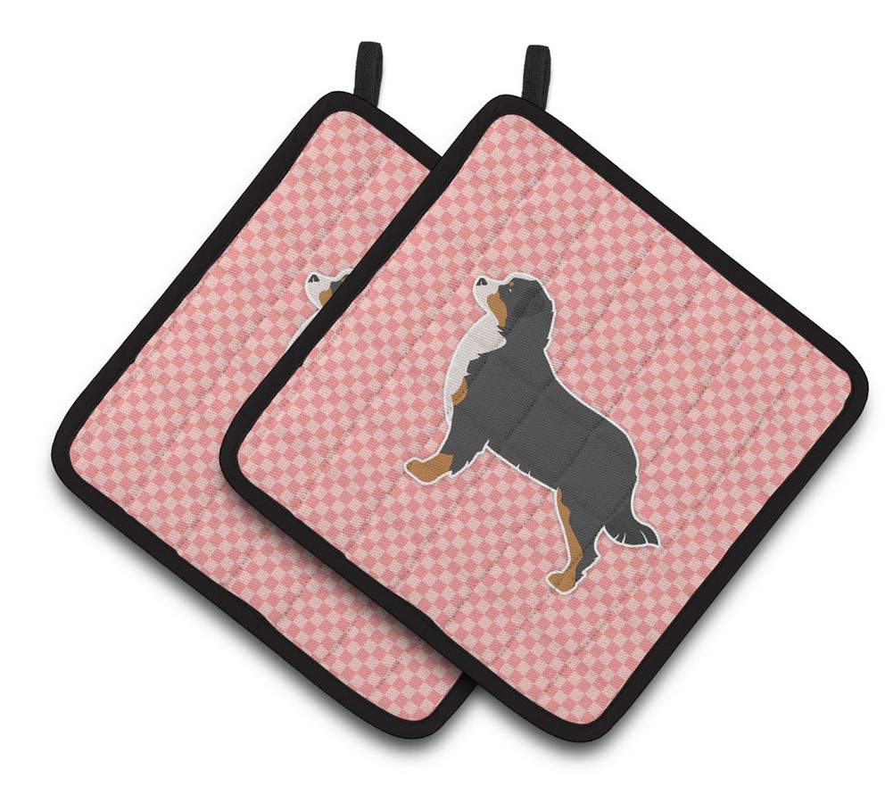 Picture of Carolines Treasures BB3619PTHD Bernese Mountain Dog Checkerboard Pink Pair of Pot Holders