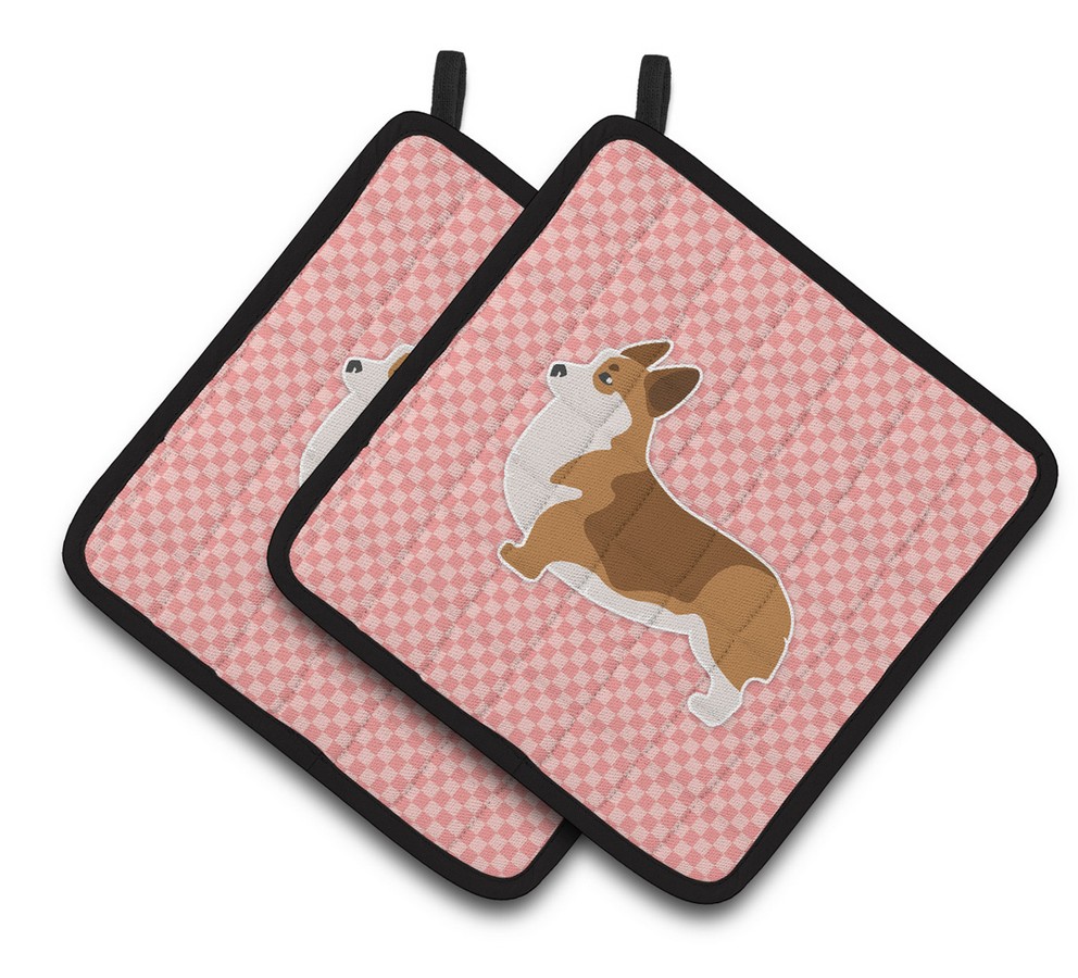 Picture of Carolines Treasures BB3620PTHD Corgi Checkerboard Pink Pair of Pot Holders