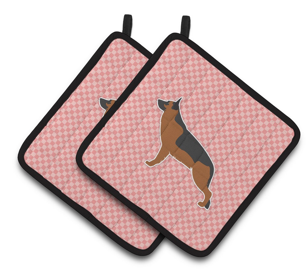Picture of Carolines Treasures BB3624PTHD German Shepherd Checkerboard Pink Pair of Pot Holders