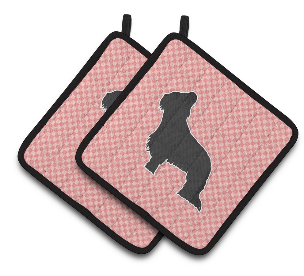 Picture of Carolines Treasures BB3626PTHD Briard Checkerboard Pink Pair of Pot Holders