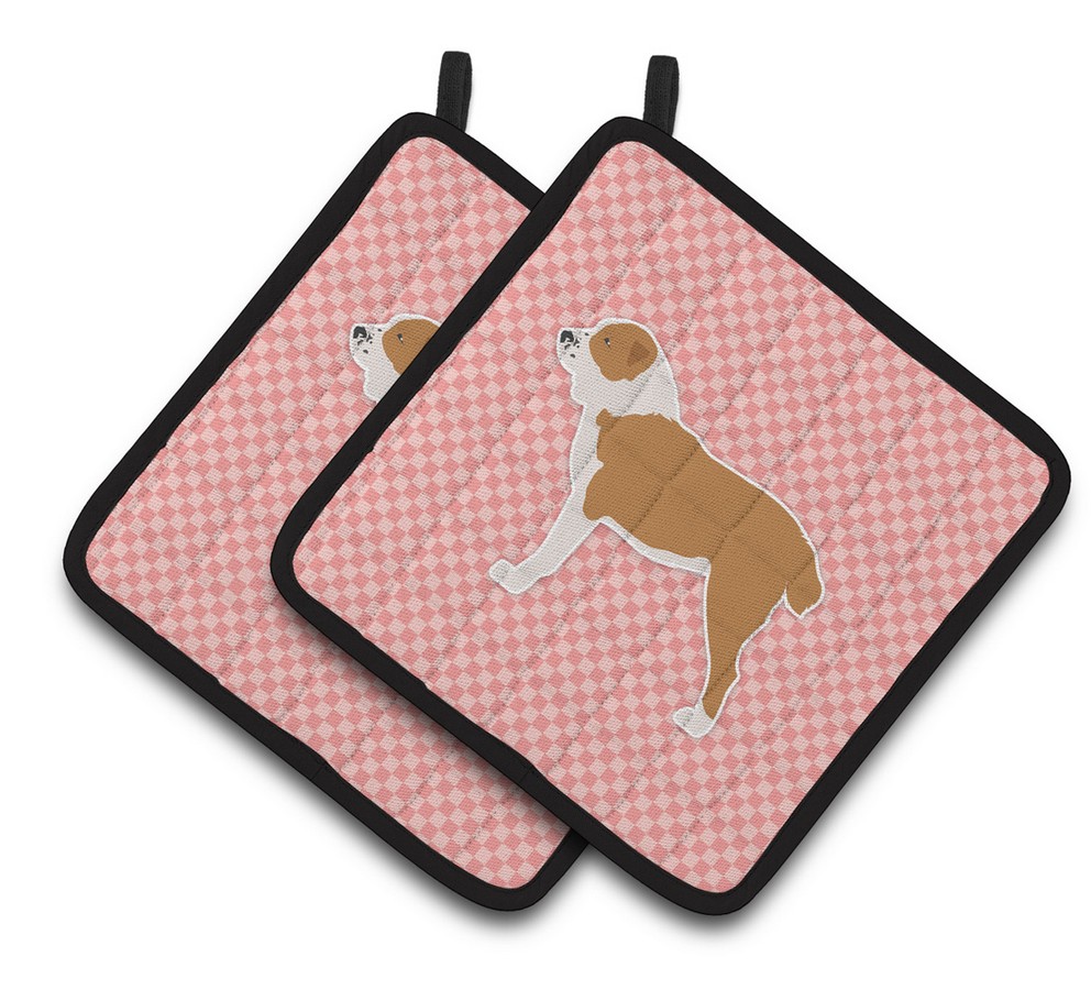 Picture of Carolines Treasures BB3628PTHD Central Asian Shepherd Dog Checkerboard Pink Pair of Pot Holders