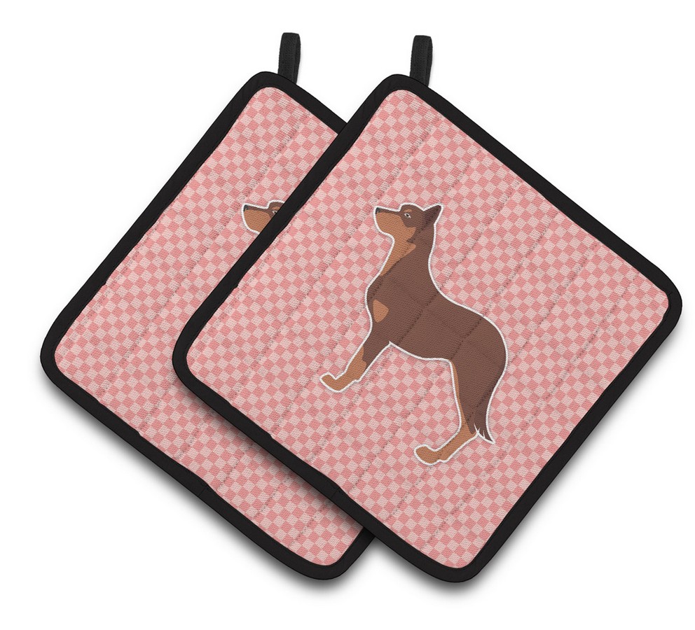 Picture of Carolines Treasures BB3629PTHD Australian Kelpie Dog Checkerboard Pink Pair of Pot Holders