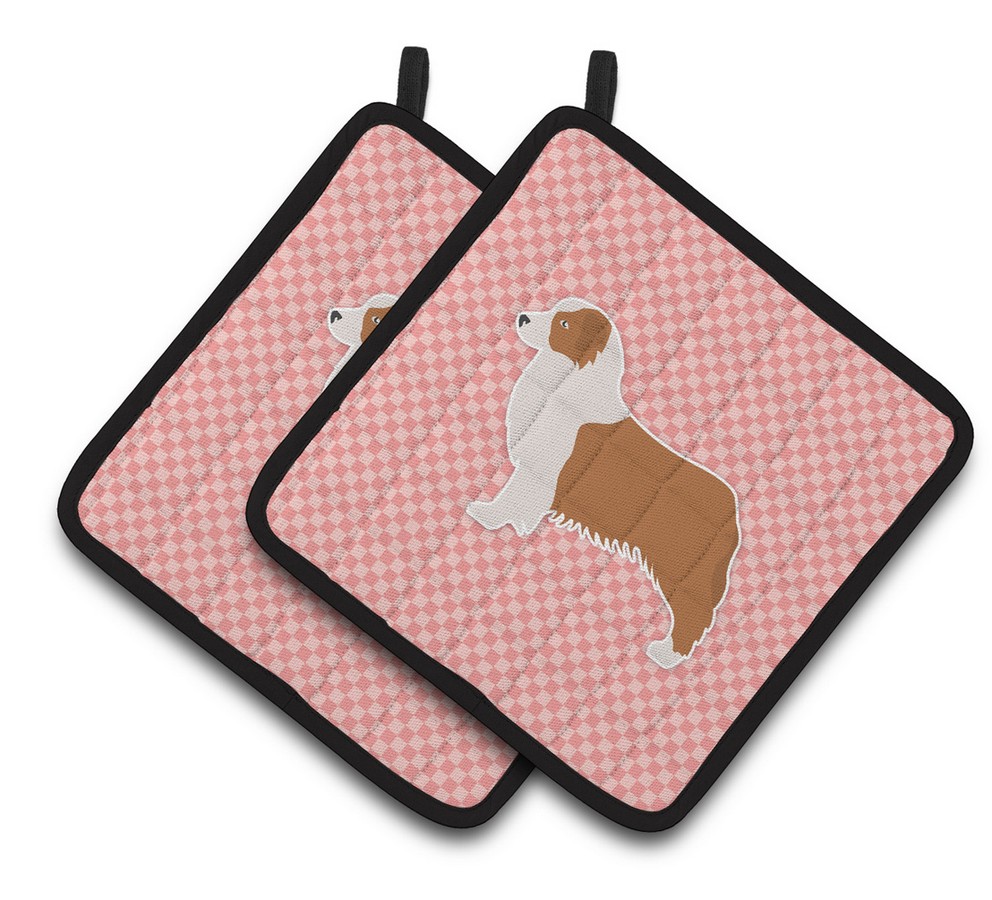 Picture of Carolines Treasures BB3633PTHD Australian Shepherd Dog Checkerboard Pink Pair of Pot Holders