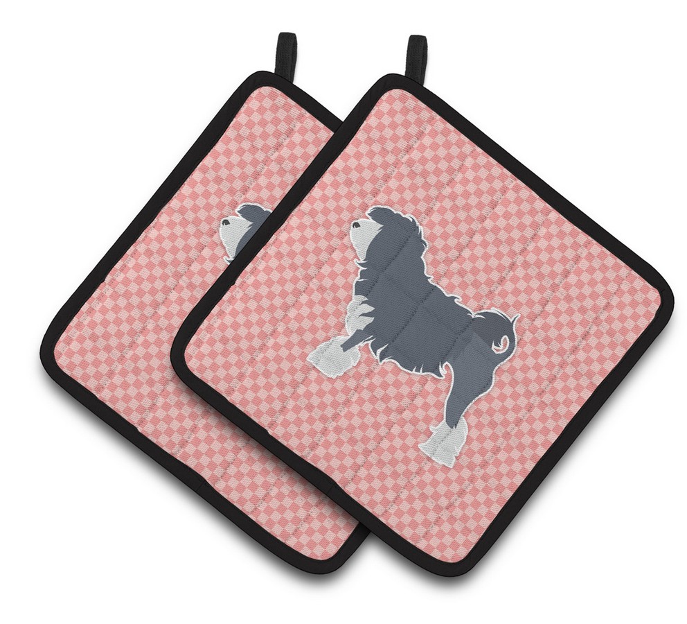 Picture of Carolines Treasures BB3635PTHD Lowchen Checkerboard Pink Pair of Pot Holders