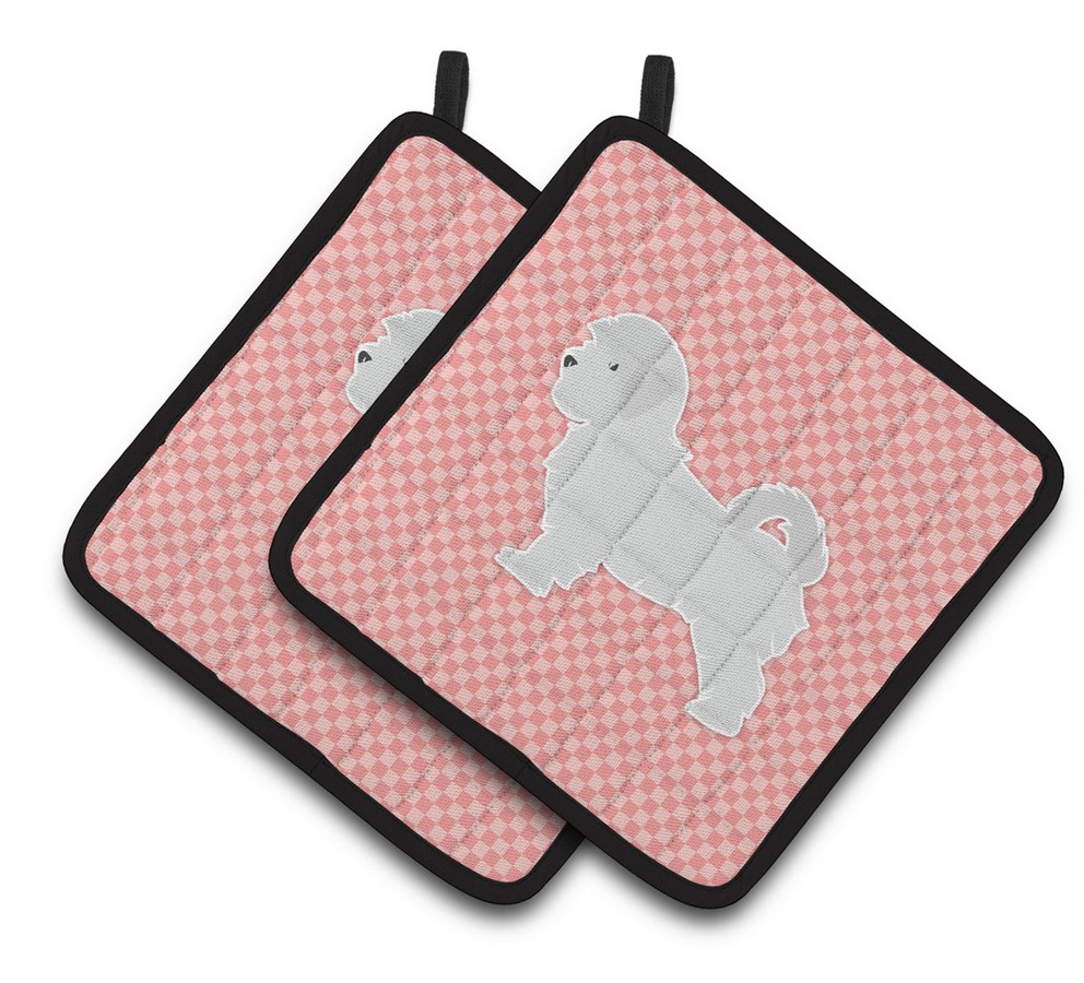 Picture of Carolines Treasures BB3636PTHD Maltese Checkerboard Pink Pair of Pot Holders