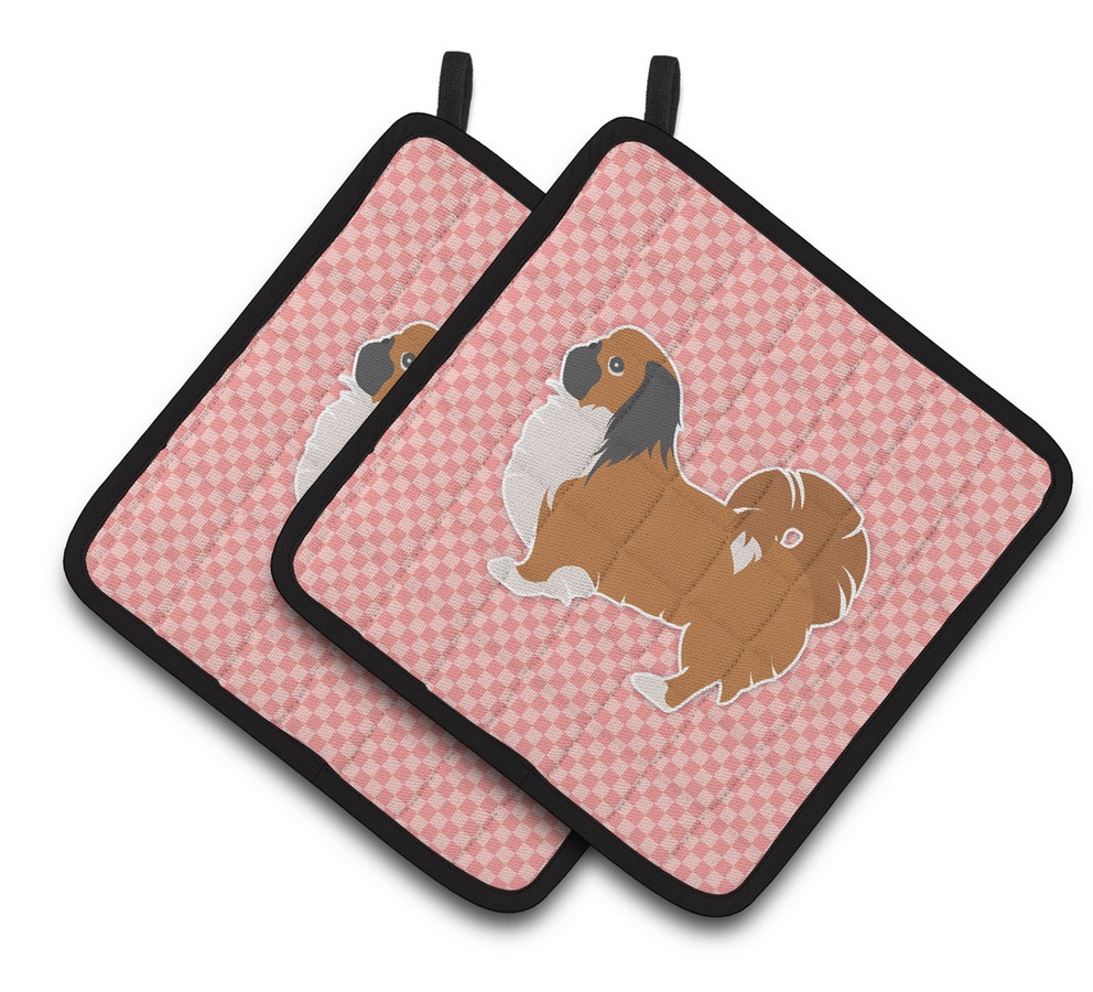 Picture of Carolines Treasures BB3638PTHD Pekingese Checkerboard Pink Pair of Pot Holders