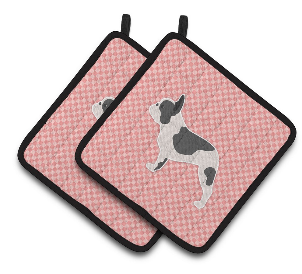 Picture of Carolines Treasures BB3641PTHD French Bulldog Checkerboard Pink Pair of Pot Holders