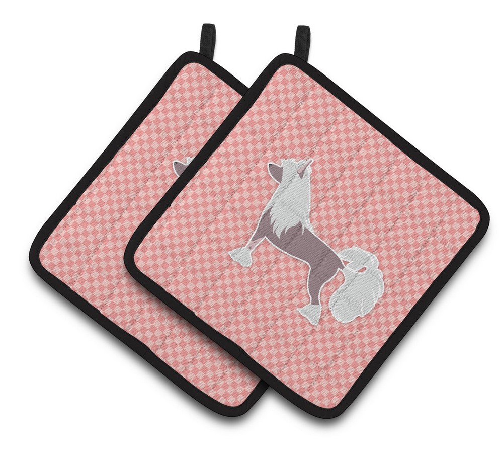 Picture of Carolines Treasures BB3643PTHD Chinese Crested Checkerboard Pink Pair of Pot Holders