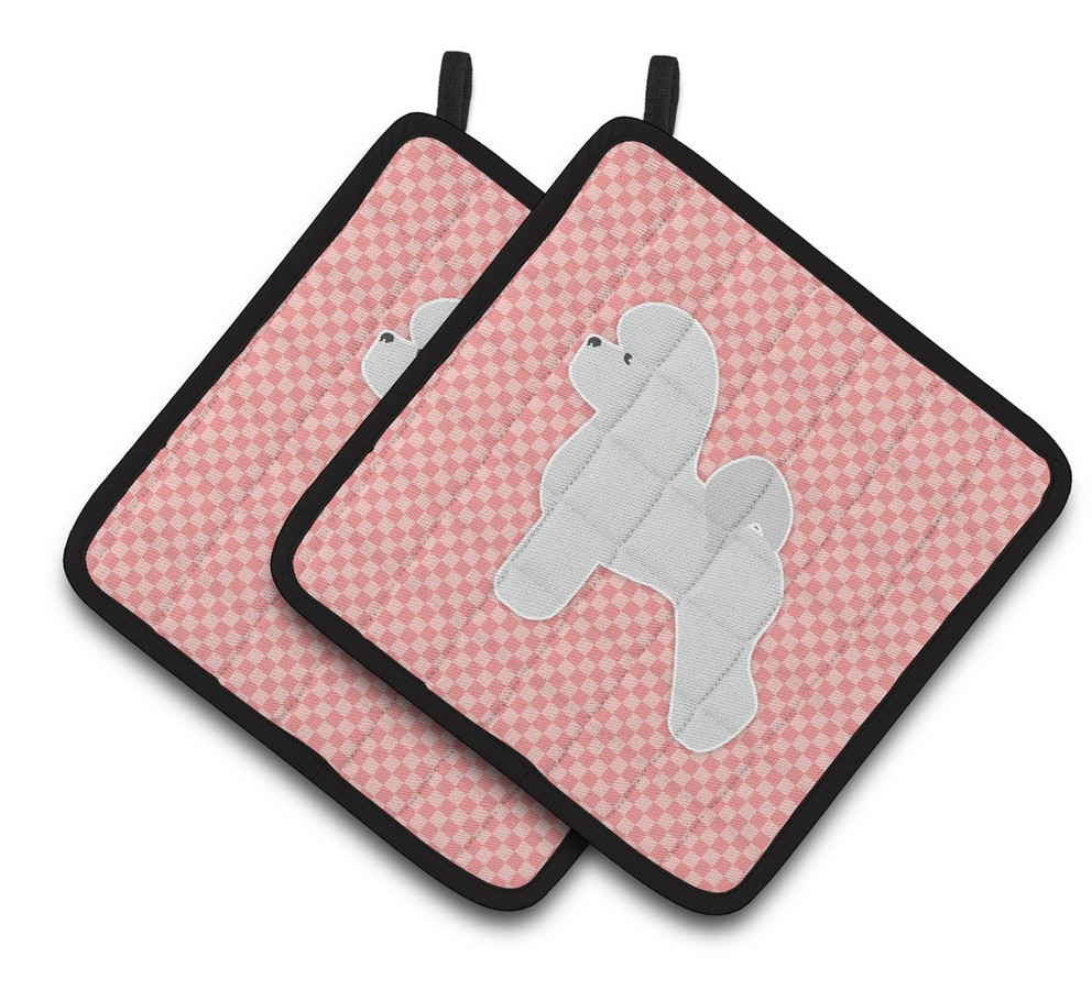 Picture of Carolines Treasures BB3645PTHD Bichon Frise Checkerboard Pink Pair of Pot Holders