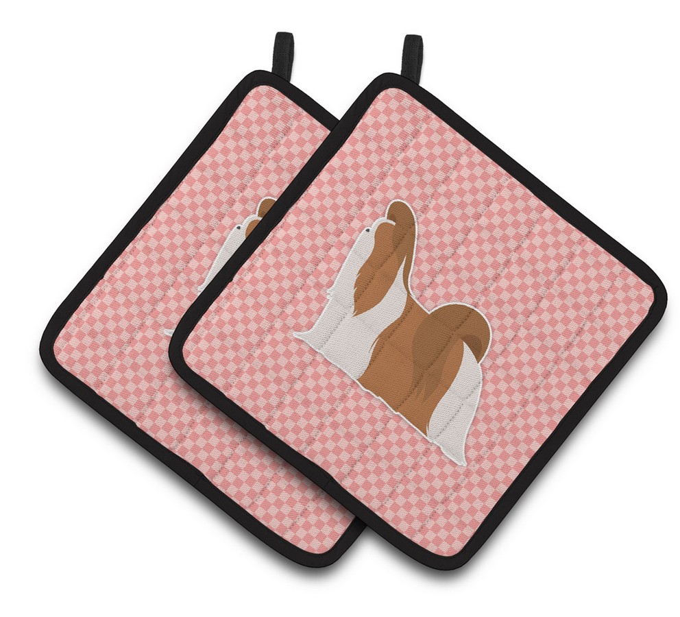 Picture of Carolines Treasures BB3646PTHD Shih Tzu Checkerboard Pink Pair of Pot Holders