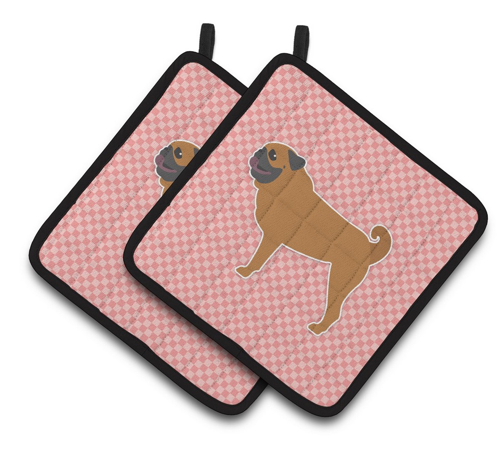 Picture of Carolines Treasures BB3647PTHD Pug Checkerboard Pink Pair of Pot Holders