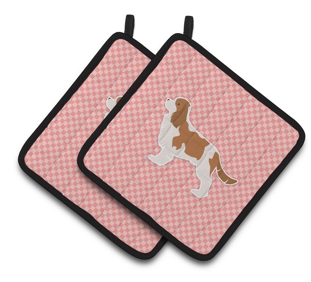 Picture of Carolines Treasures BB3649PTHD Cavalier King Charles Spaniel Checkerboard Pink Pair of Pot Holders