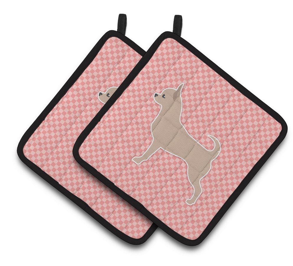 Picture of Carolines Treasures BB3650PTHD Chihuahua Checkerboard Pink Pair of Pot Holders