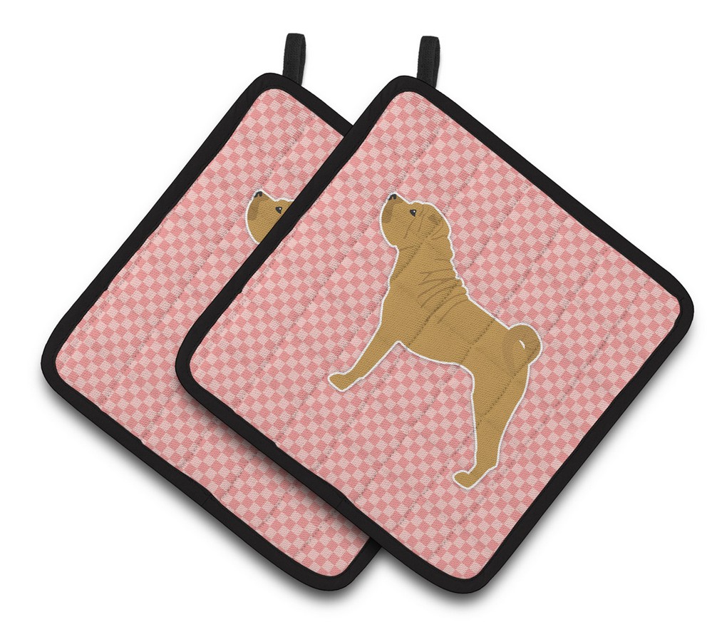 Picture of Carolines Treasures BB3652PTHD Shar Pei Merry Checkerboard Pink Pair of Pot Holders
