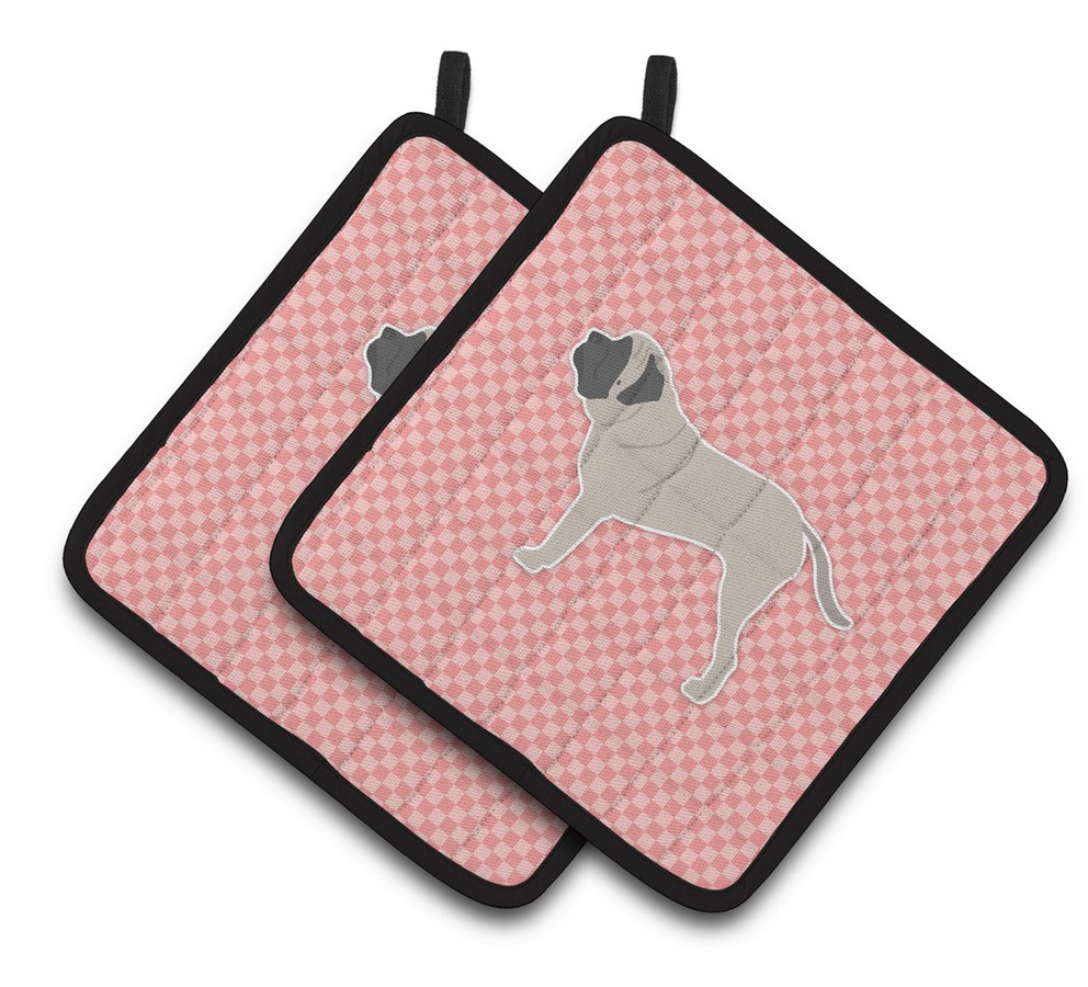Picture of Carolines Treasures BB3656PTHD English Mastiff Checkerboard Pink Pair of Pot Holders