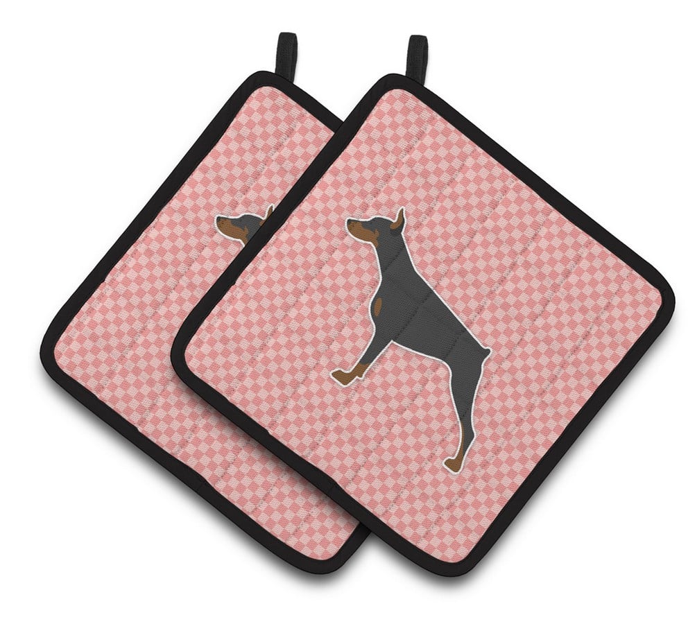 Picture of Carolines Treasures BB3660PTHD Doberman Pinscher Checkerboard Pink Pair of Pot Holders
