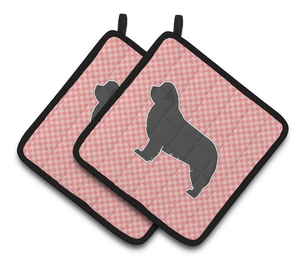 Picture of Carolines Treasures BB3664PTHD Newfoundland Checkerboard Pink Pair of Pot Holders