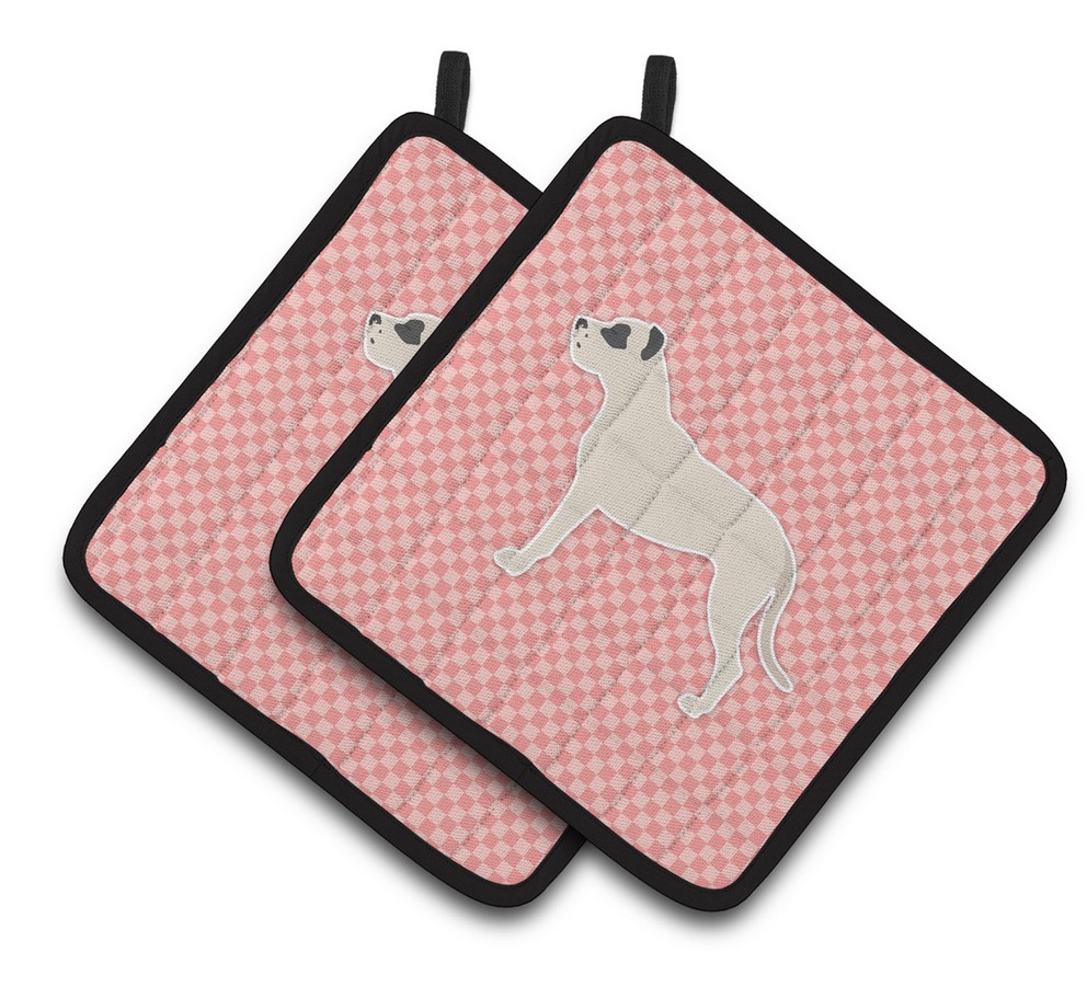 Picture of Carolines Treasures BB3667PTHD Dogo Argentino Checkerboard Pink Pair of Pot Holders