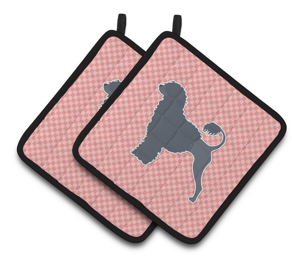 Picture of Carolines Treasures BB3668PTHD Portuguese Water Dog Checkerboard Pink Pair of Pot Holders