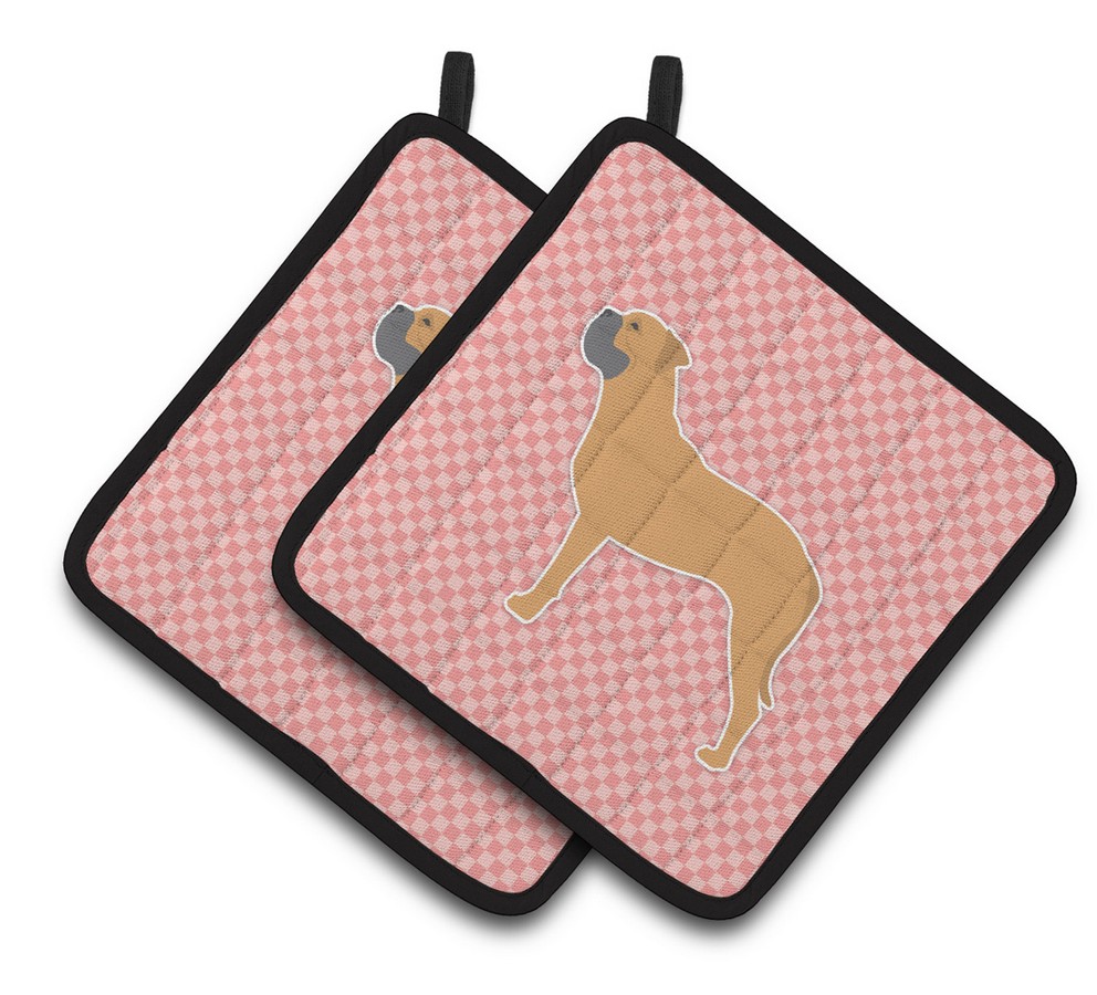 Picture of Carolines Treasures BB3671PTHD Bullmastiff Checkerboard Pink Pair of Pot Holders