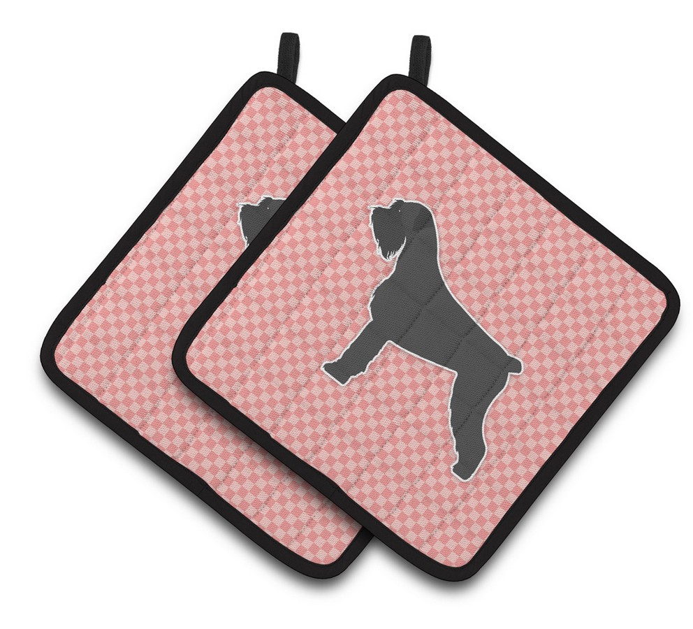 Picture of Carolines Treasures BB3673PTHD Giant Schnauzer Checkerboard Pink Pair of Pot Holders