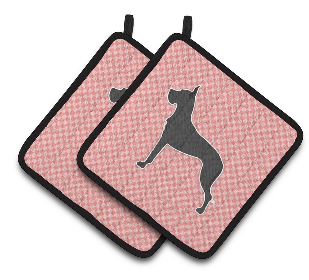 Picture of Carolines Treasures BB3675PTHD Great Dane Checkerboard Pink Pair of Pot Holders