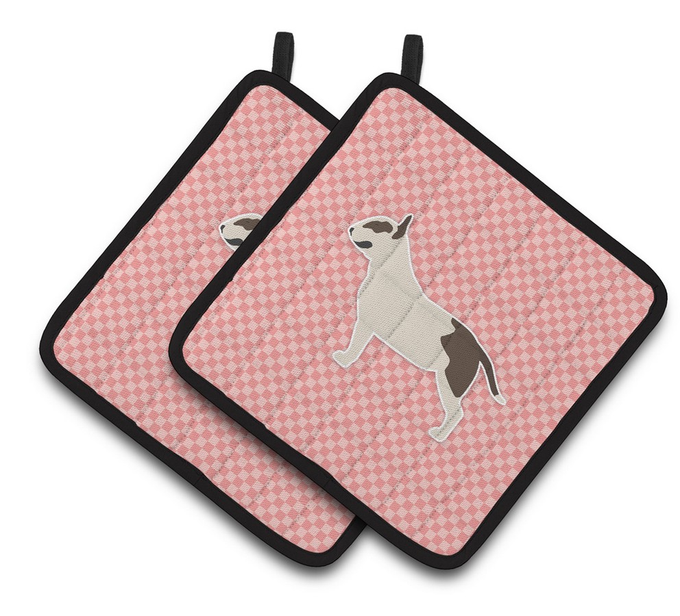 Picture of Carolines Treasures BB3678PTHD Bull Terrier Checkerboard Pink Pair of Pot Holders