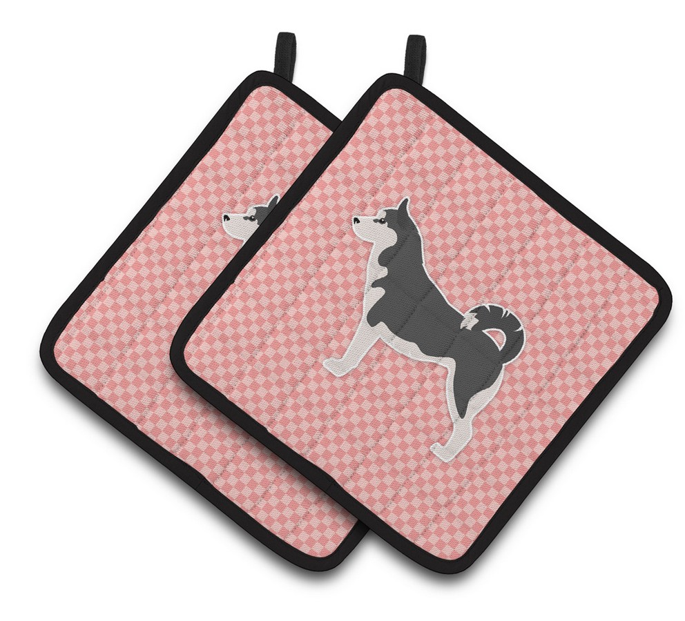 Picture of Carolines Treasures BB3680PTHD Siberian Husky Checkerboard Pink Pair of Pot Holders