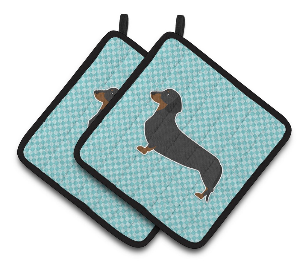 Picture of Carolines Treasures BB3682PTHD Dachshund Checkerboard Blue Pair of Pot Holders