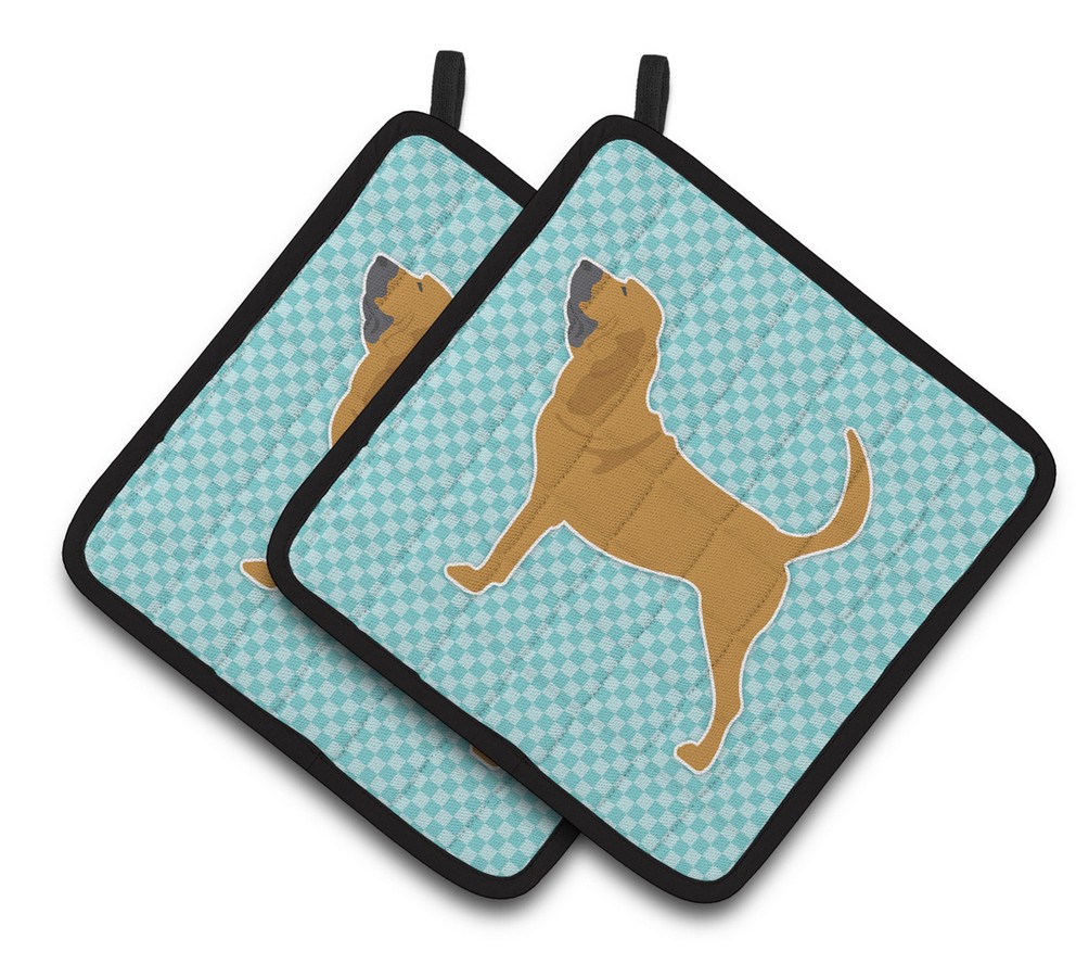 Picture of Carolines Treasures BB3684PTHD Bloodhound Checkerboard Blue Pair of Pot Holders