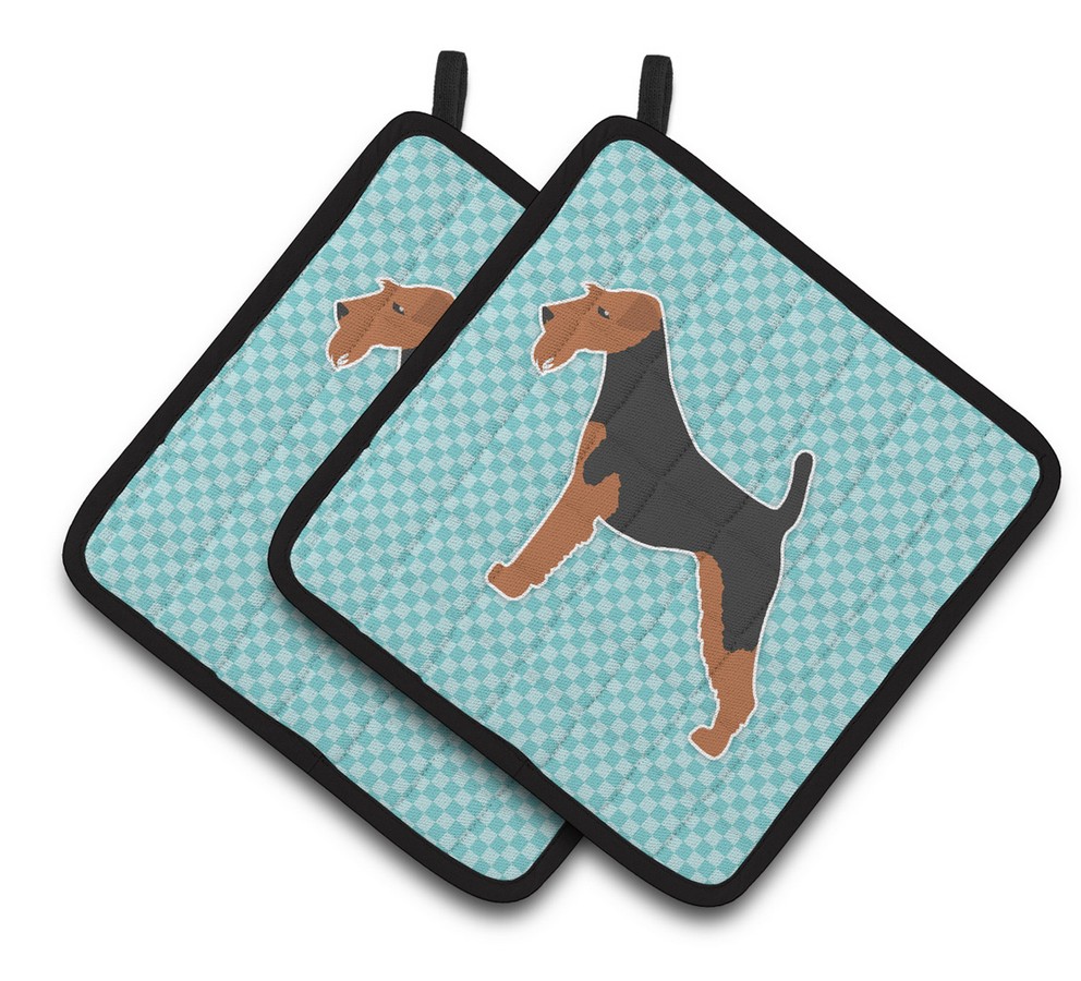 Picture of Carolines Treasures BB3685PTHD Welsh Terrier Checkerboard Blue Pair of Pot Holders