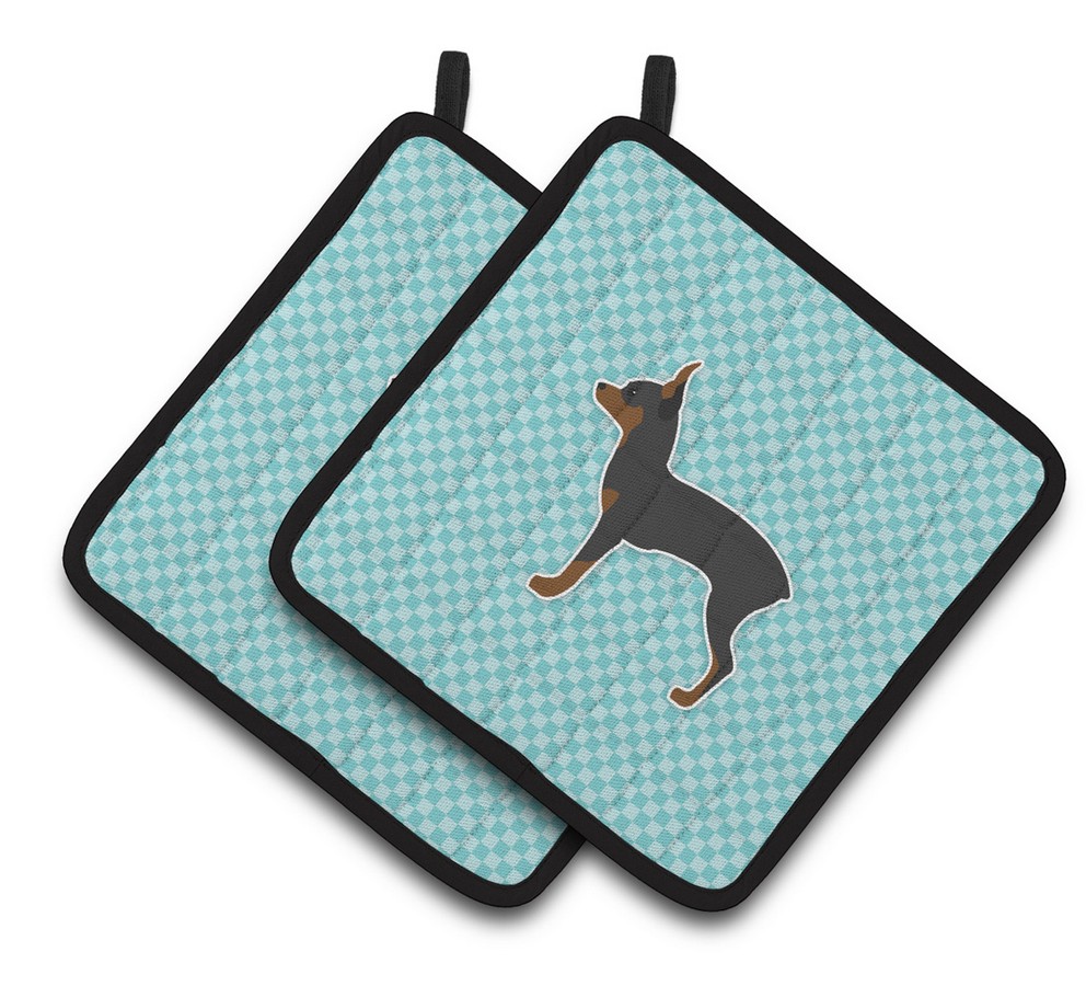 Picture of Carolines Treasures BB3687PTHD Toy Fox Terrier Checkerboard Blue Pair of Pot Holders