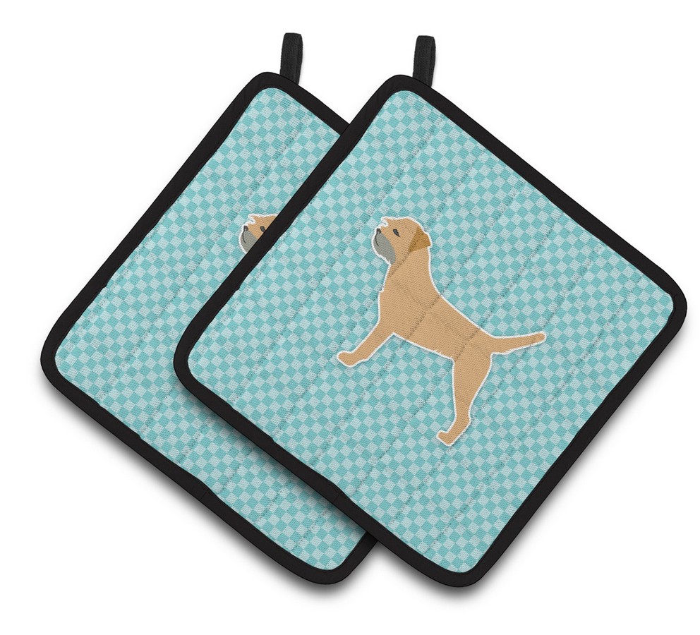 Picture of Carolines Treasures BB3689PTHD Border Terrier Checkerboard Blue Pair of Pot Holders