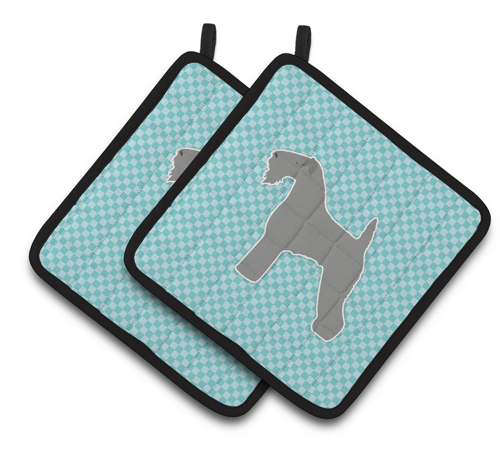 Picture of Carolines Treasures BB3692PTHD Kerry Blue Terrier Checkerboard Blue Pair of Pot Holders