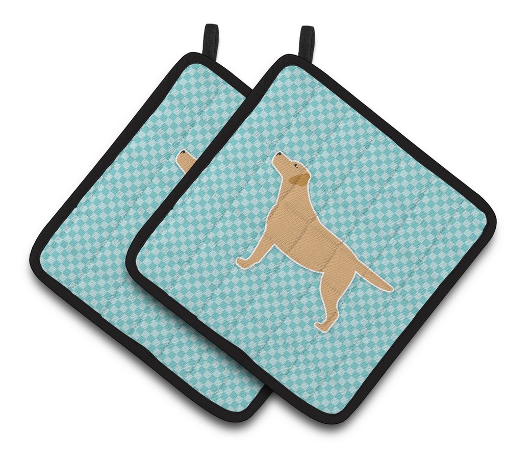 Picture of Carolines Treasures BB3697PTHD Yellow Labrador Retriever Checkerboard Blue Pair of Pot Holders