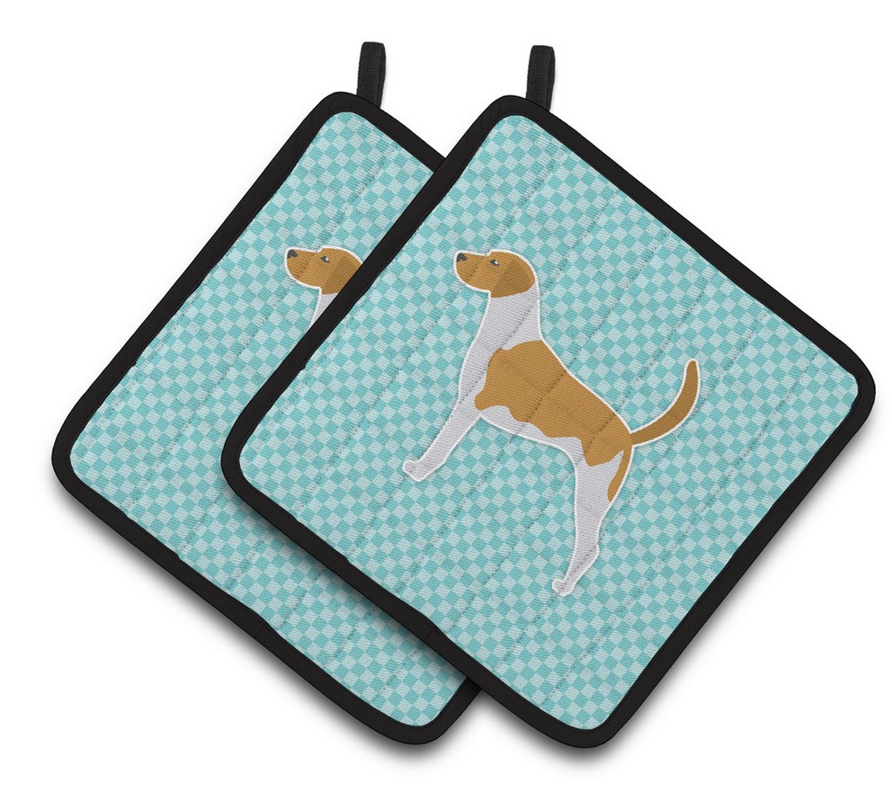 Picture of Carolines Treasures BB3698PTHD American Foxhound Checkerboard Blue Pair of Pot Holders