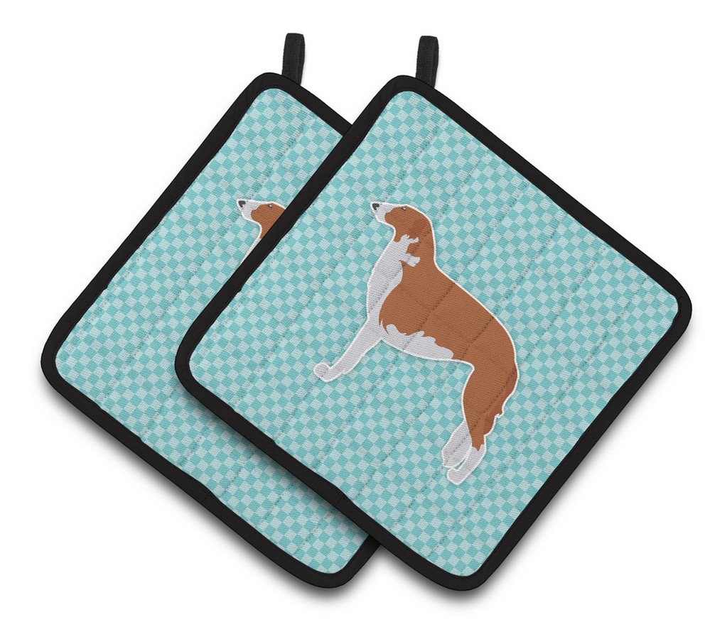 Picture of Carolines Treasures BB3699PTHD Borzoi Russian Greyhound Checkerboard Blue Pair of Pot Holders