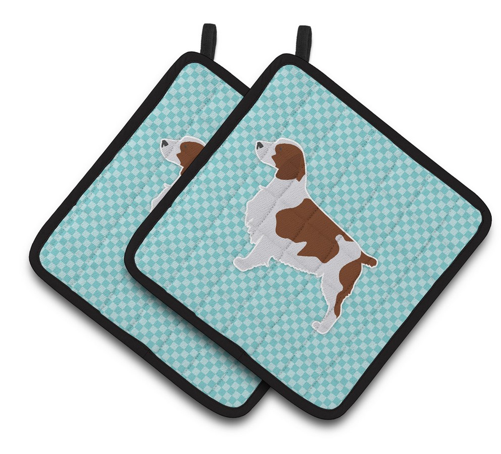Picture of Carolines Treasures BB3700PTHD Welsh Springer Spaniel Checkerboard Blue Pair of Pot Holders